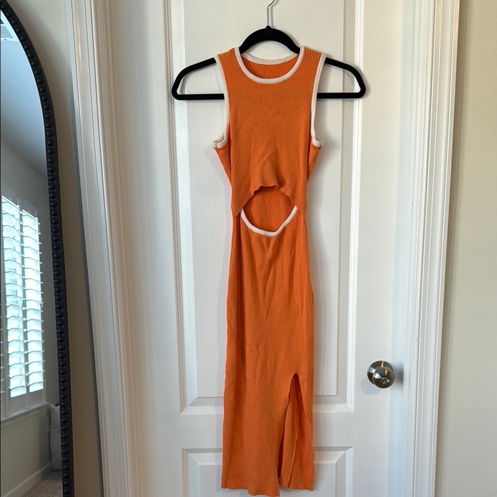 Orange Bodycon Dress with Cutout and Slit
